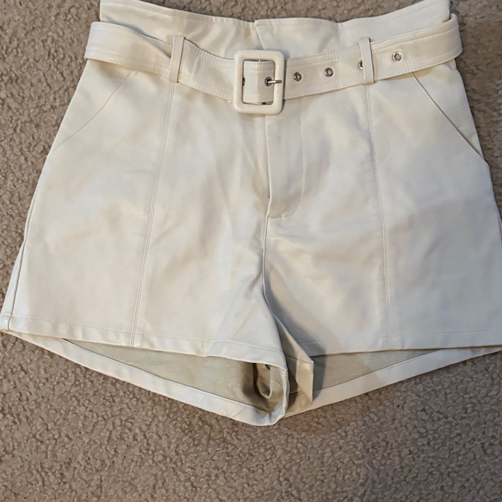Altar'd State High Waist Leather Cream Shorts